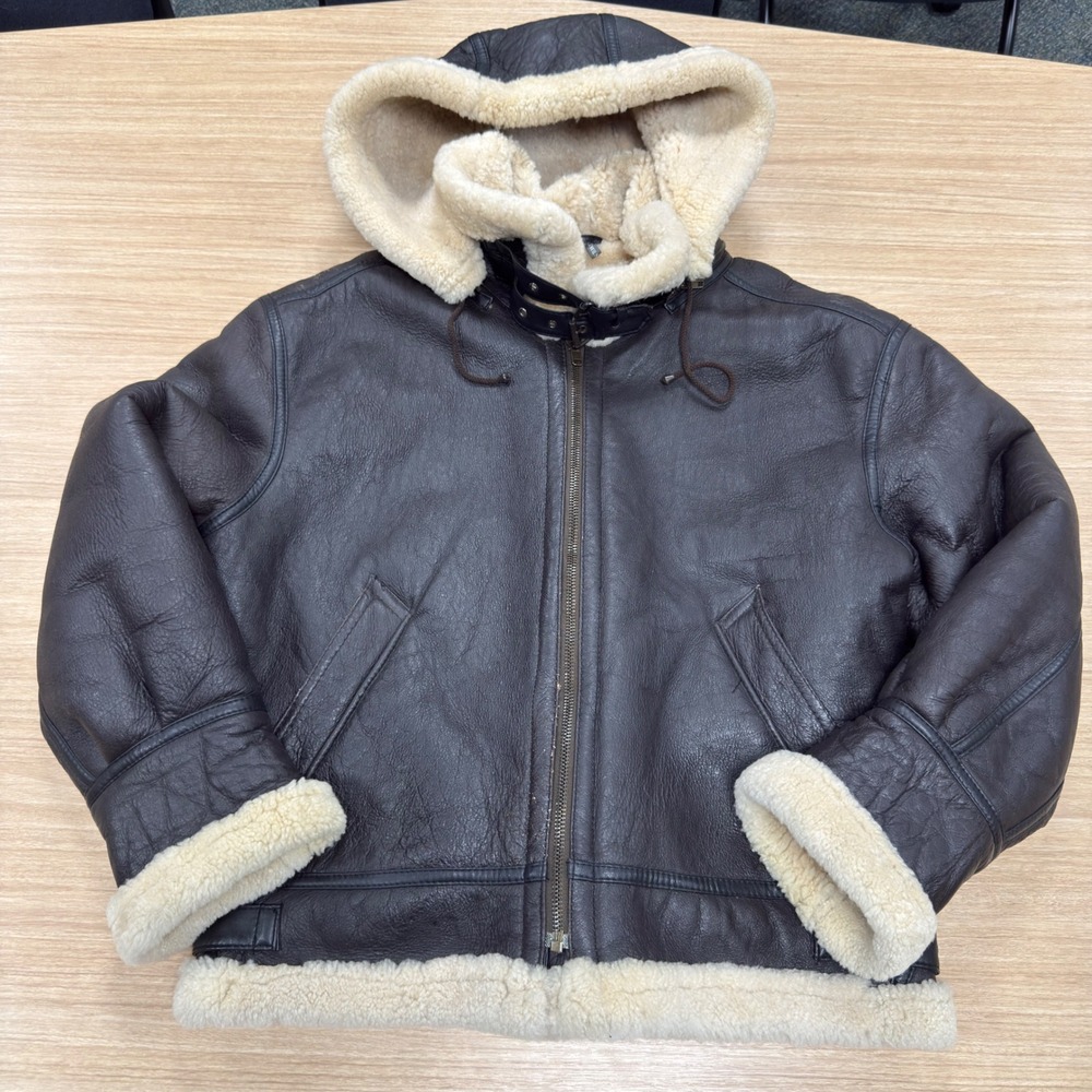 Vintage USAAF Style B-3 Bomber Jacket Shearling Sheepskin Flight Coat Men's XL